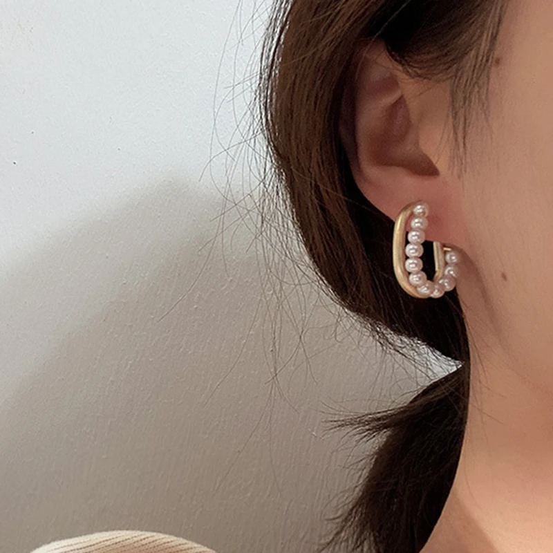 Женские Геометрические серьги подвески с жемчугом в Корейском стиле золотистого