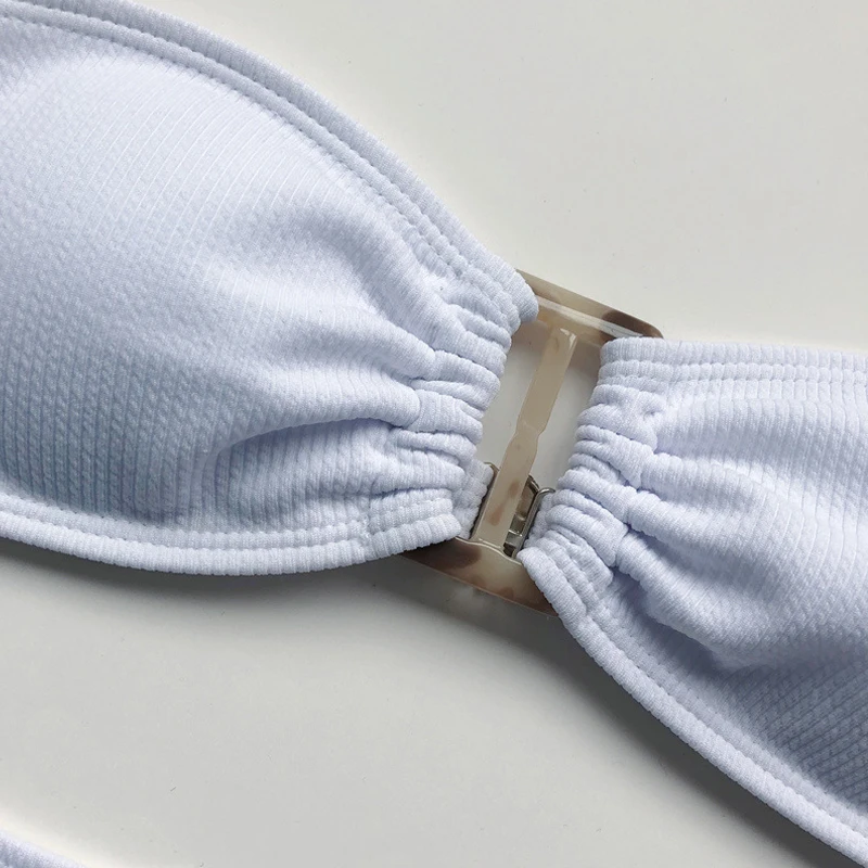 Solid Bikinis 2020 Two Piece Sexy Strapless Swimsuit Women Bandeau Biquinis Ribbed Bathers Buckle Bathing Suit Beachwear |
