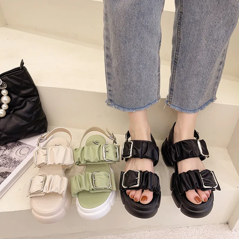 

Med Female Sandal Muffins shoe 2021 Summer Clogs Wedge Sale Of Women's Shoes All-Match Medium Girls Flat Platform New Comfort Th