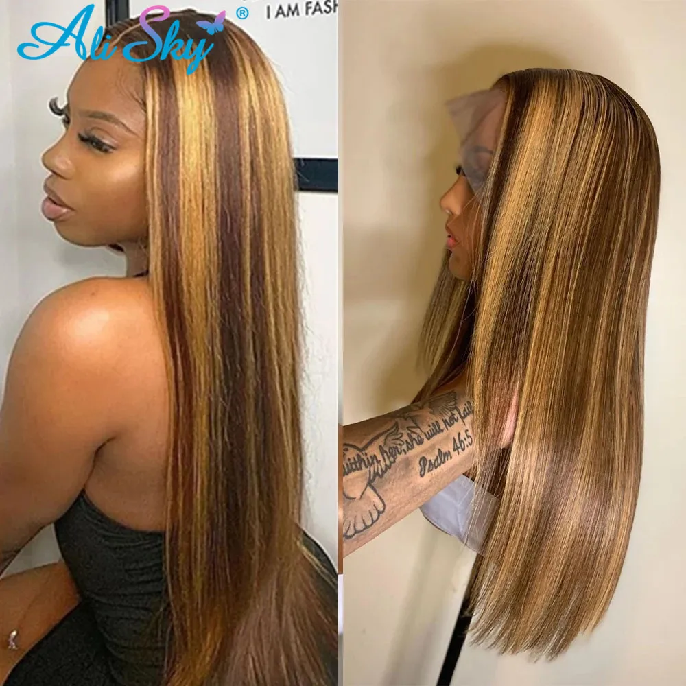 Ed Ombre Honey Blond Human Hair Wigs 4x4 Lace Closure Wig For Women