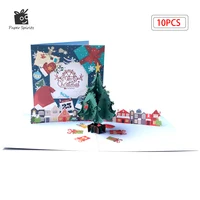 10 Pack 3D Christmas Tree Pop-up Card Happy Christmas Cards Greeting Cards New Year Merry Xmas Postcard Wholesale Supplier