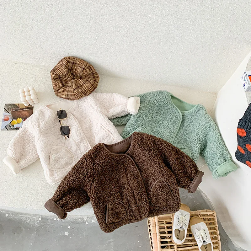 

Winter Toddler Children Jacket Autumn Korean Style Solid Warm Lamb Wool Jacket for Boys Girls Unisex Casual Baby Kids Coat 2-6 Y