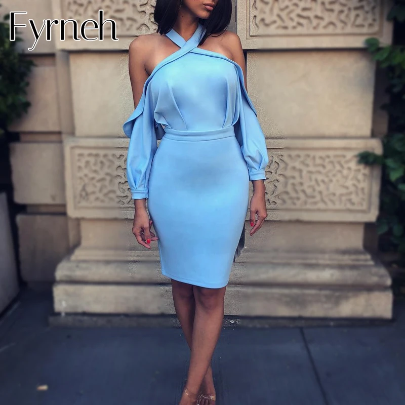 Женское пикантное эластичное платье с лямкой на шее Fyrneh открытой спиной и