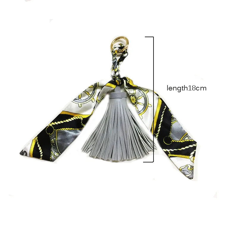 

Leather silk scarf tassel lady creative tassel pendant car key chain female fashion simple personality bag hanging ornaments