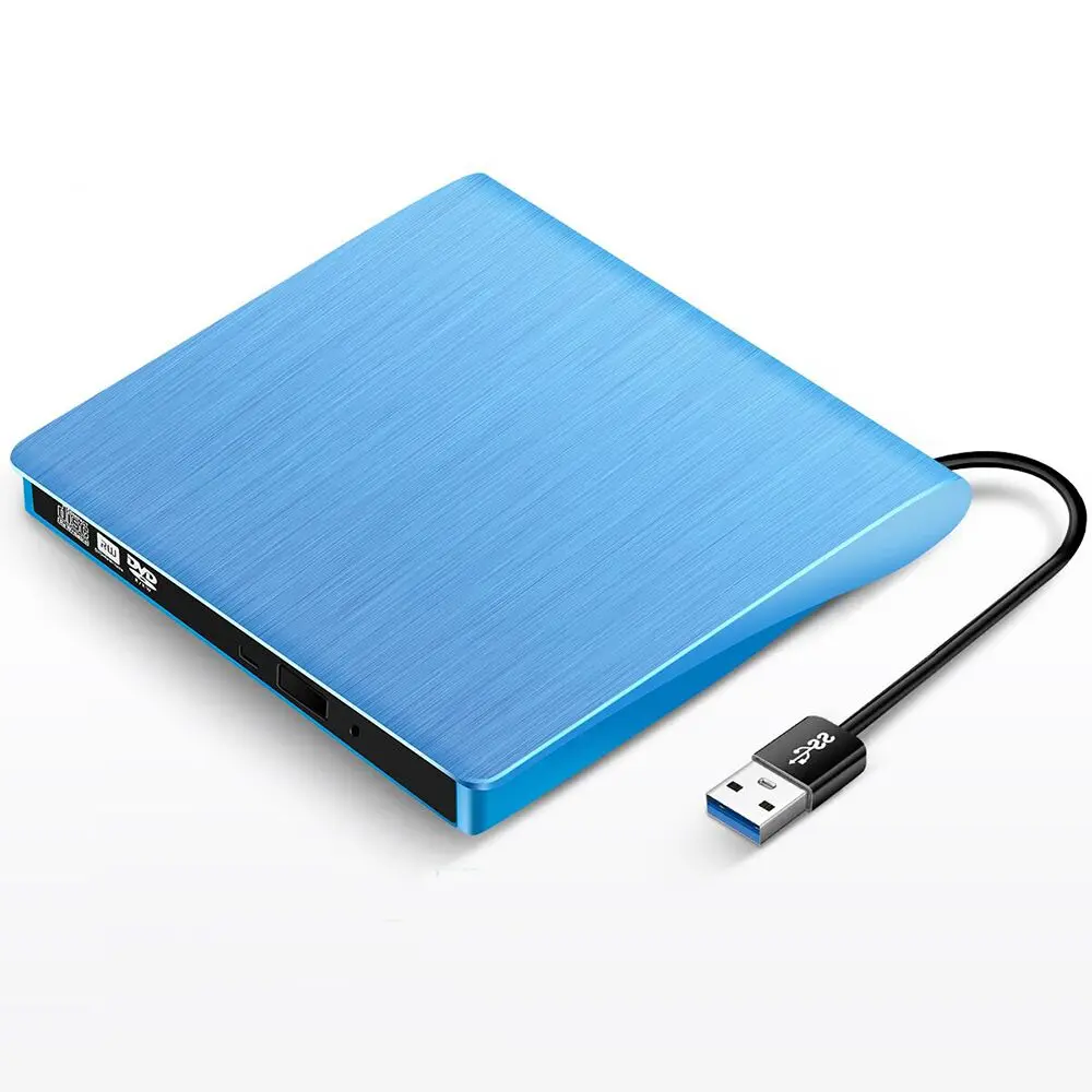 Blue YiYaYo USB 3,0 внешний накопитель DVD-ROM CD-RW DVD-RW горелки Портативный считыватель тонкий для Windows7/8/10 - Цвет: Blue