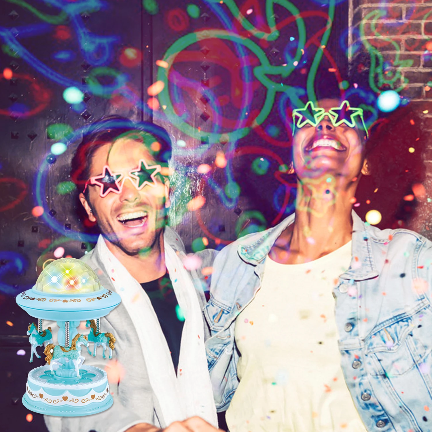 Милая вращающаяся лошадь карусель стиль музыкальная шкатулка проектор на День