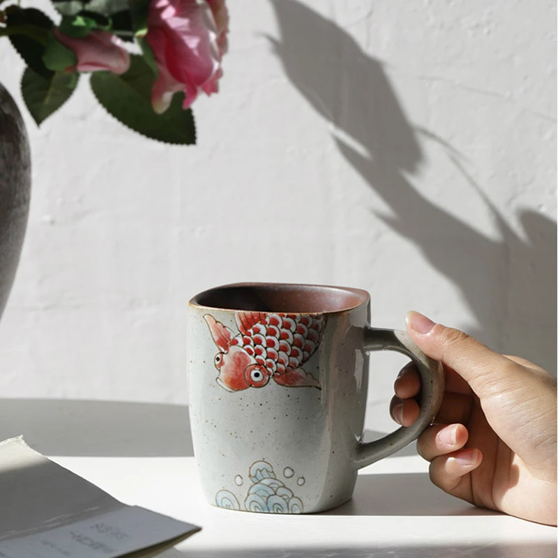 Винтажная керамическая кофейная кружка с рисунком большой рыбы ручная