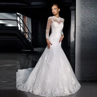 modest long sleeves mermaid wedding dresses lace appliques slim fitted custom online bridal gowns trumpet robe de mariage 2021