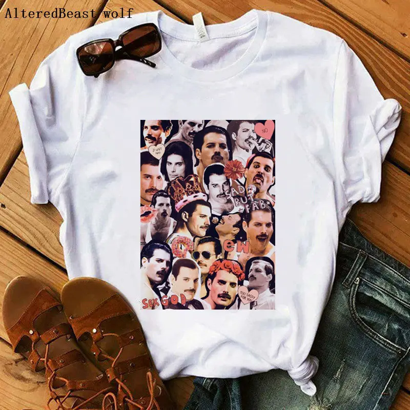 

Freddie Mercury t shirt Women Harajuku Queen print casual T-shirt Fashion summer t shirt rock top tees Female