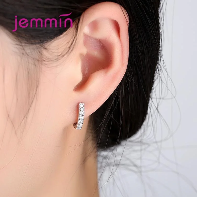 

Simple Style Loop Hoop Earrings S925 Sterling Silver Transparent AAA Zircon Stone Inlay Paved Brincos Ear Accessories Jewelry