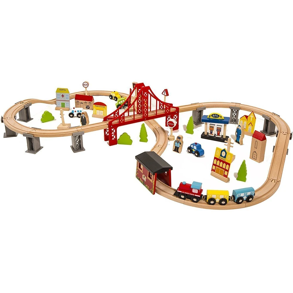 

70pcs Learning Toy Fun Road Crossing Wooden Track Railroad Train Track Toy for Children's Gifts Shipped Quickly In US Warehouse
