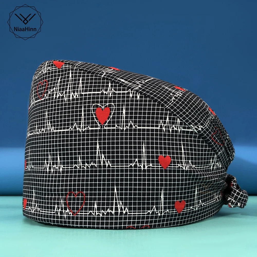 

Wholesale printing cotton Unisex elastic pet scrub work cap nursing cap sweat-absorbent beauty cap beauty salon Baotou hat scrub