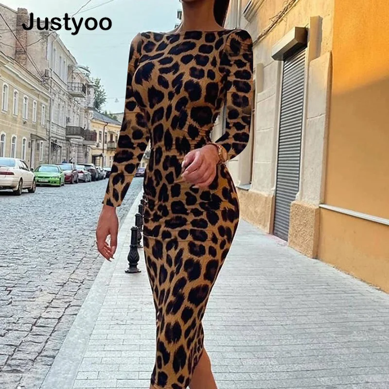 

Ladies Sexy Backless O Neck Long Sleeve Party Dress Women Hollow Out Slim Vintage Printed Dress Autumn Casual Mid Dresses Femme