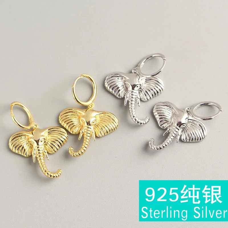 

Real 925 Sterling Silver Earrings Women Elephant The Ear Nail Gold Hipster Exaggerated Personality Fashion Jewelry Brincos