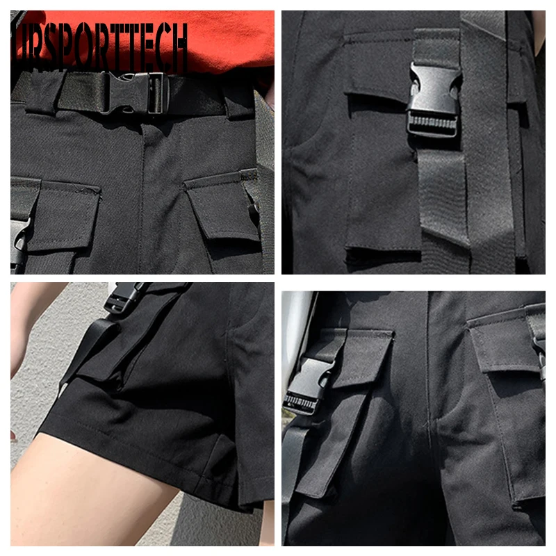 

2020 Summer High Waist Cargo Shorts Women Buckle Ribbon Pockets Khaki Korean Street Style Cotton Short Feminino Cargo Shorts