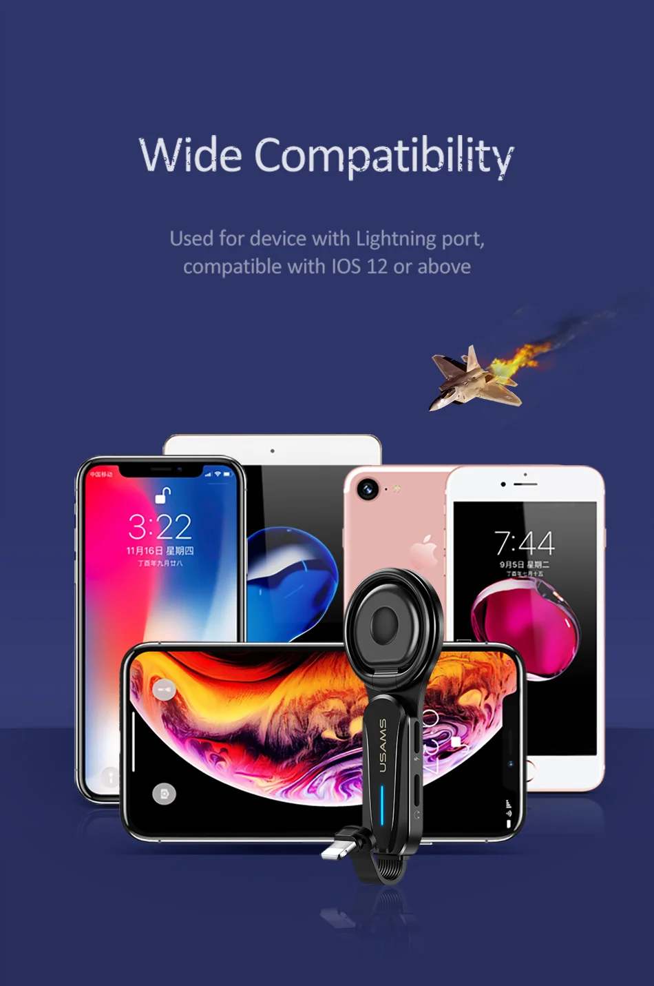 USAMS двойной светильник ing кольцо держатель адаптер для iPhone X 8 7 6 2A Быстрая зарядка конвертер мобильный телефон OTG с светодиодный светильник для iOS 12