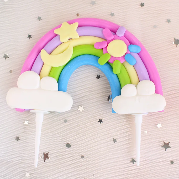 Радуга торт фигурки жениха и невесты Звезды облака Декор кекса диван глина Baby Shower