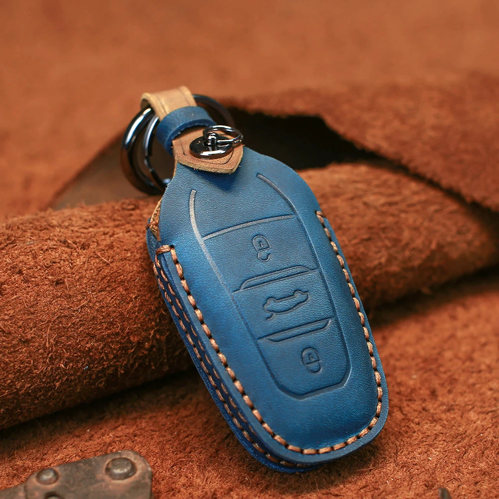 KEYYOU For Citroen Peugeot 508 301 208 308 408 307 206 Handmade Leather Car Key Case Pouch Cover Protector Skin | Автомобили и