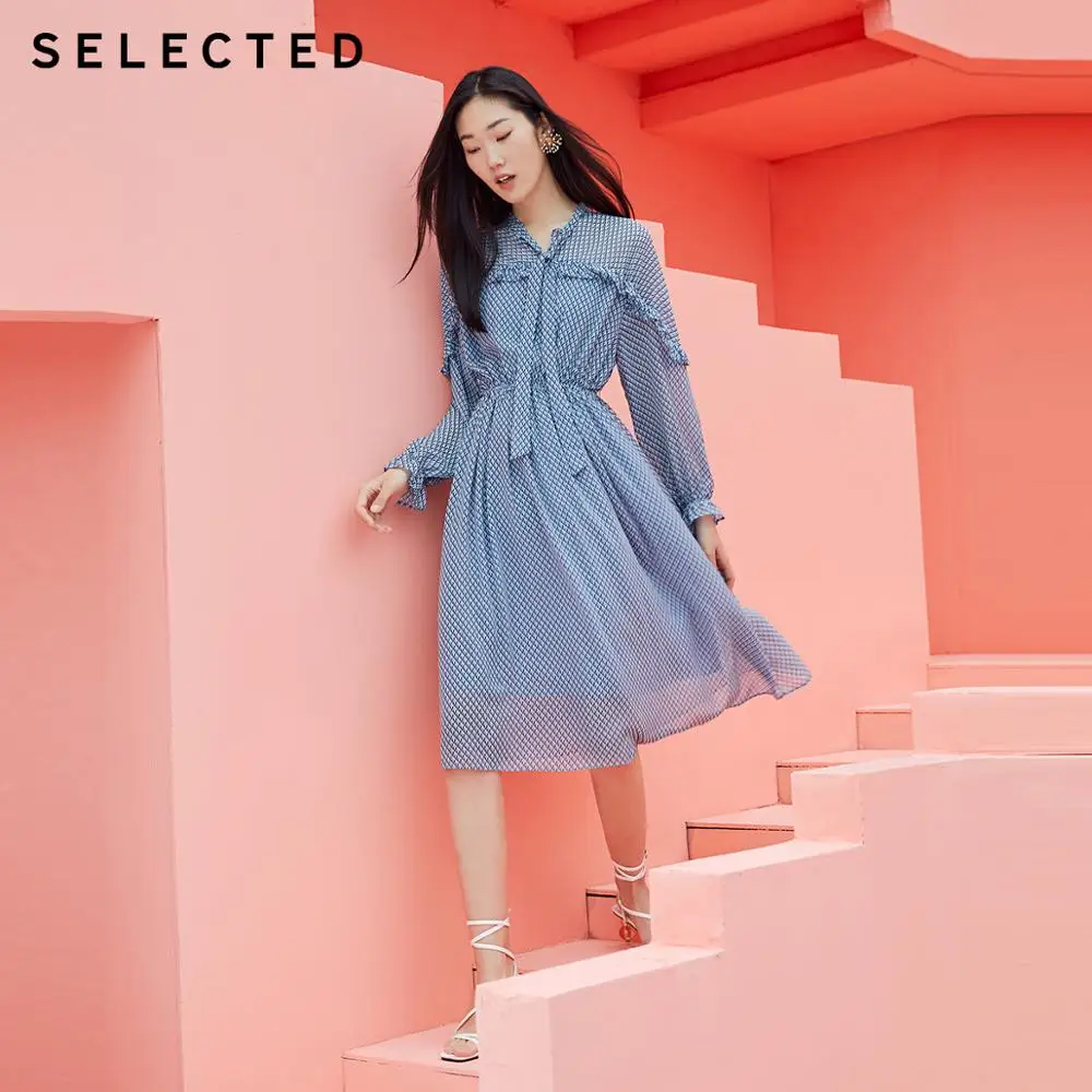 Женское шифоновое платье с рюшами и расклешенными рукавами | 42022J525|Женские