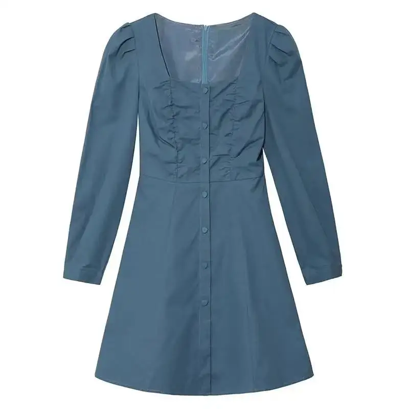 

Spring and autumn 2021 new women's dress Han academy style French Lapel button zipper A-line skirt waist retro girl thin skirt