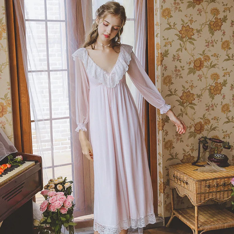 Сексуальная кружевная ночная рубашка с глубоким v образным вырезом длинным