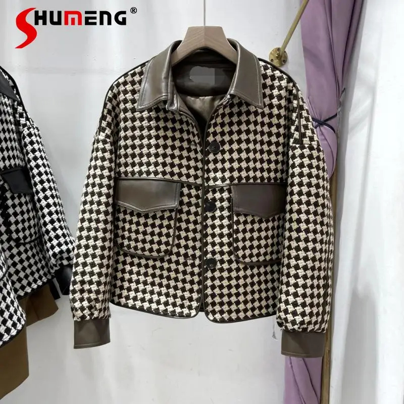 

2021 Autumn and Winter New Women's Long Sleeve Plaid Elegant Short Wool&blends Ladies Fashion Simple Streetwear Woolen Coat