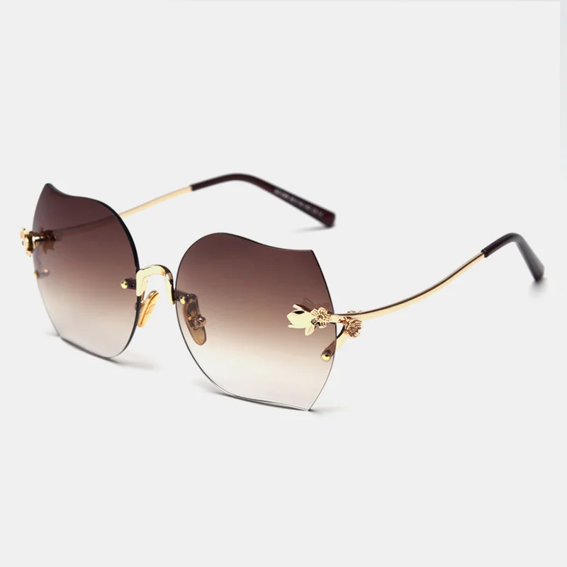 C5 Gold-Brown Новые модные женские солнцезащитные очки ROYAL GIRL, брендовые дизайнерские большие солнцезащитные очки с цветочной отделкой ss294 - Цвет линз: C5 Gold-Brown