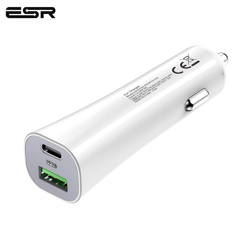 ESR Quick Charge 3,0& PD автомобильное зарядное устройство для смартфона/планшета с двумя портами type C и USB Быстрая Зарядка адаптер мини Usb Автомобильное зарядное устройство