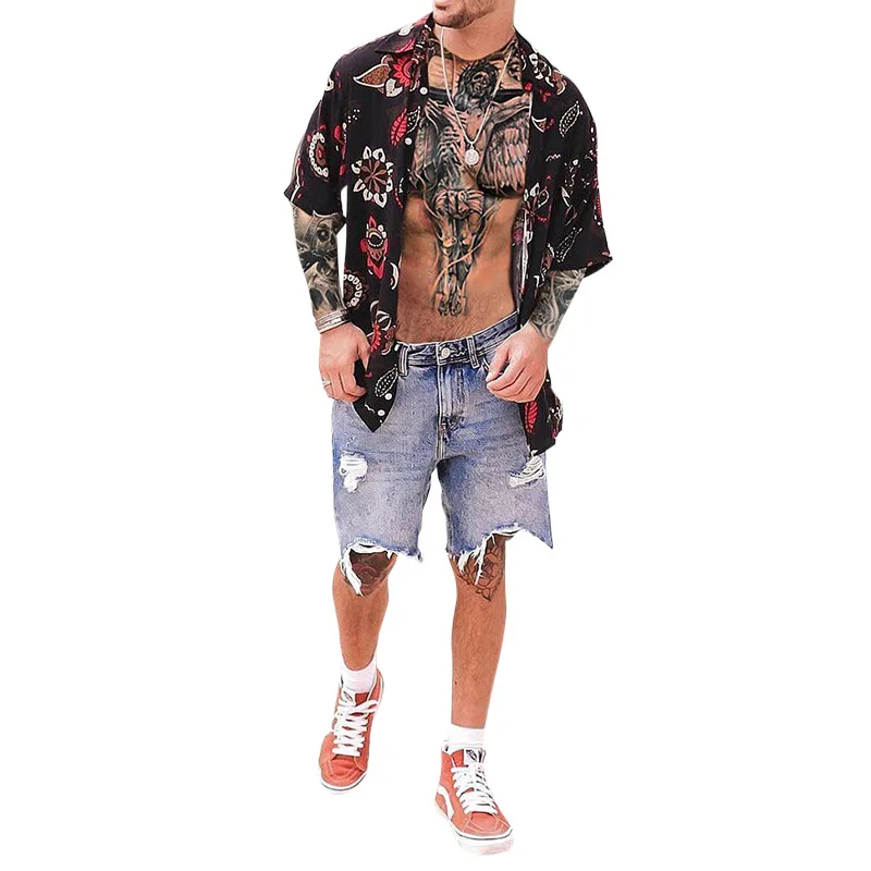 

2021 Hot Sale European American Men's Clothing Casual Fashion Printed Shirt Single-Breasted Cardigan Long Sleeve Shirt Men