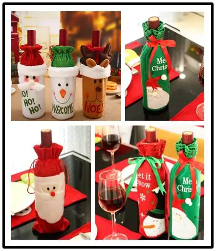 

1pcs Home Party Red Wine Bottle Cover Bags Christmas Dinner Table Decoration Snowman Santa Claus deer Gift For Wine Bottle bag