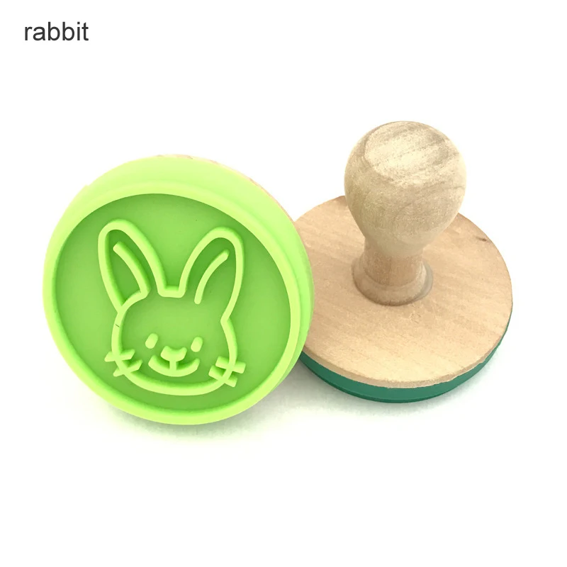 rabbit Деревянная ручка резак сделал печать формы DIY Кондитерские Торт Печенье Уплотнение формы силиконовый штемпель для печенья формы для выпечки Кухня Обеденный бар - Цвет: rabbit