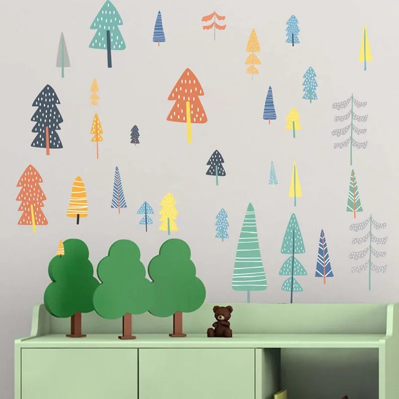 

Nordic style forest tree Color Wall Decals Woodland Tree Vinyl Art Wall Sticker For Kids Room Decoration Modern Wall Decor