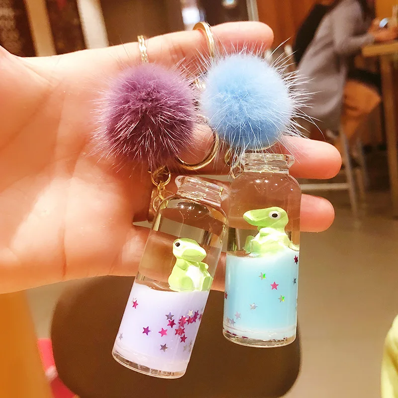 Плавающий милый динозавр акриловая бутылка молока помпон брелок движущаяся