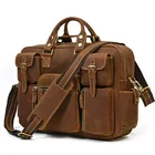 Кожаный портфель в стиле ретро, мужская кожаная сумка, дорожная сумка с несколькими карманами, сумка через плечо из натуральной кожи, сумка для компьютера
