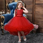 Красное кружевное платье с вышивкой для девочек на Рождество, день рождения, свадебное платье с цветами, официальные Детские платья для девочек, одежда для подростков 6, 14 лет