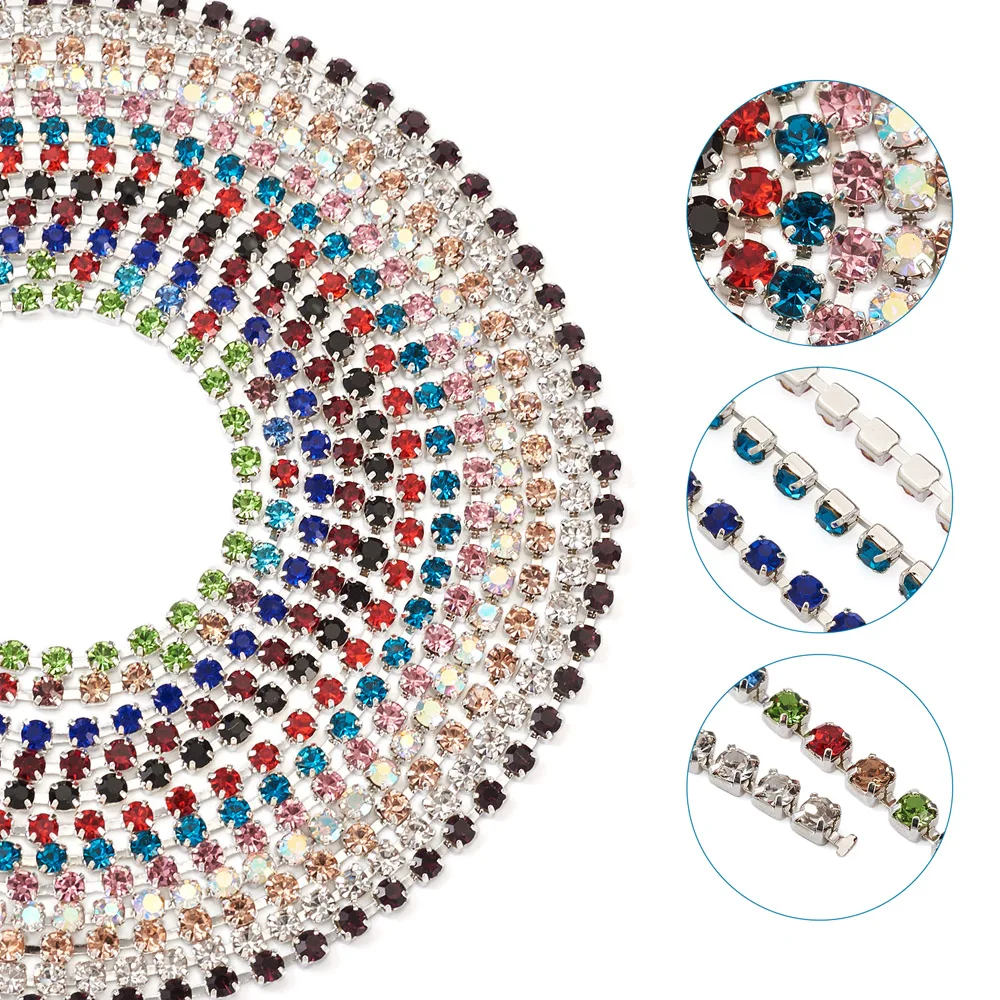 12 ярдов в коробке 2 мм серебристая основа Хрустальная стразы цепочка для браслета