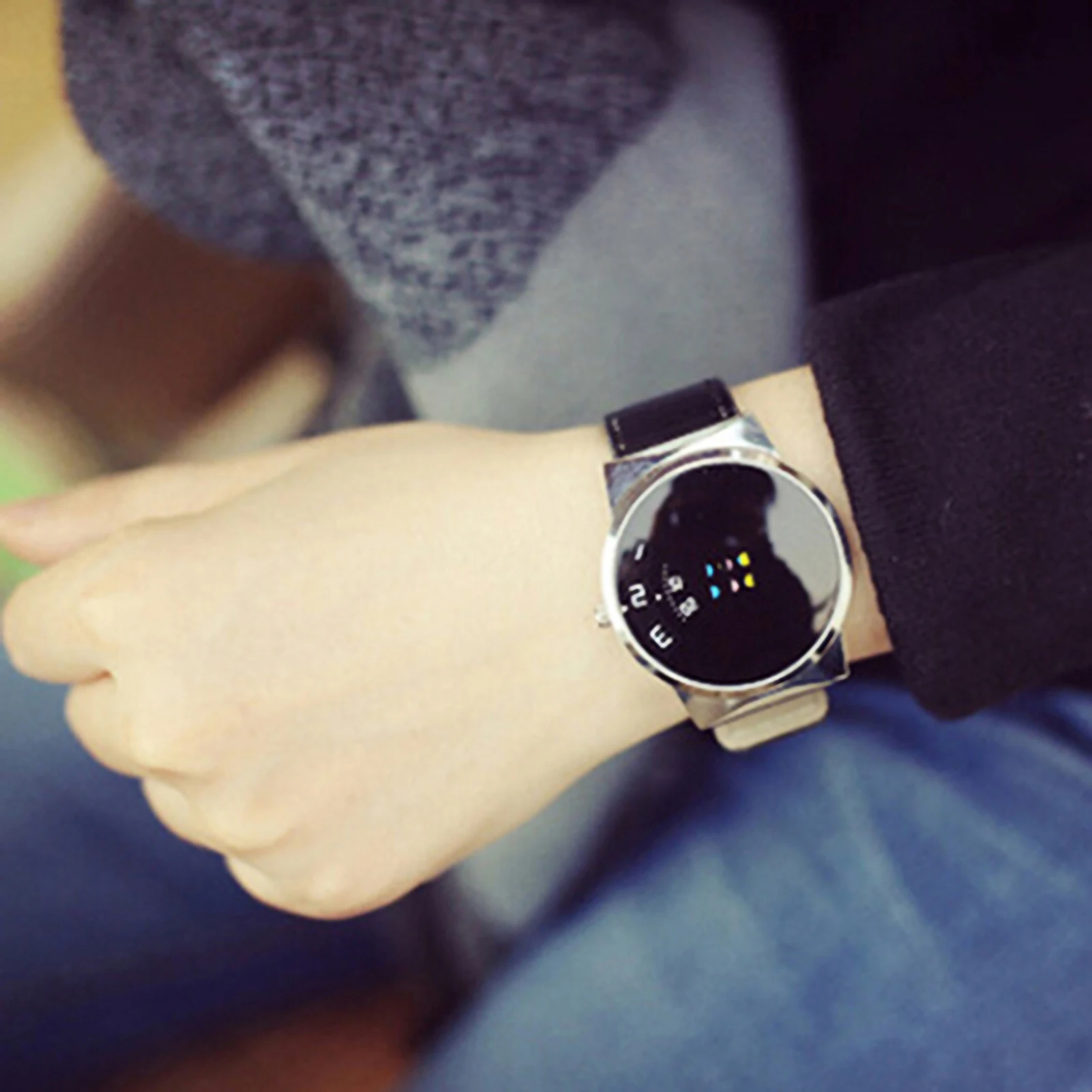 Роскошный ремешок из искусственной кожи унисекс цветной передвижной циферблат