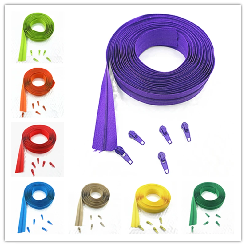 

1/3/5/8/10/20 Meters 5# Long Nylon Zippers Rolls with 2/6/10/16 /20 /45Pieces Zipper Slider For Tailor Sewing Accessories