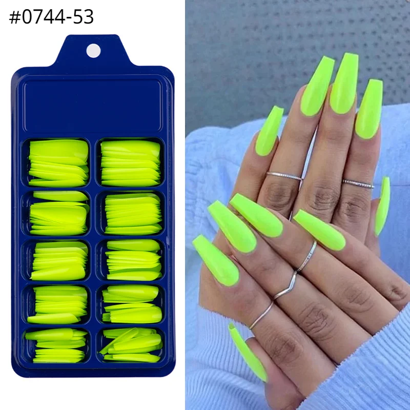 100 шт./кор. накладные гроб ногти балерина длинный флуоресцентный зеленый
