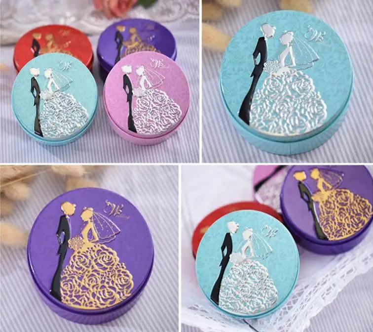 200PCS The new round tin candy box The bride and groom design on it wishes gifted scholar and beautiful woman SN2540
