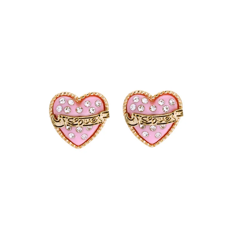 

2021 New Valentine's Day Gifts Pave Crystal Heart Stud Earrings for Women Metal Ribbon Embellished Love Earrings Wholesale