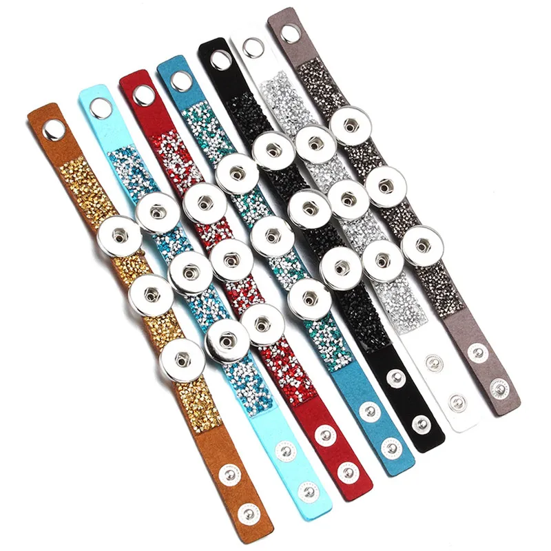 Новые ювелирные изделия Стразы кожаный браслет с застежкой 3 кнопки браслеты