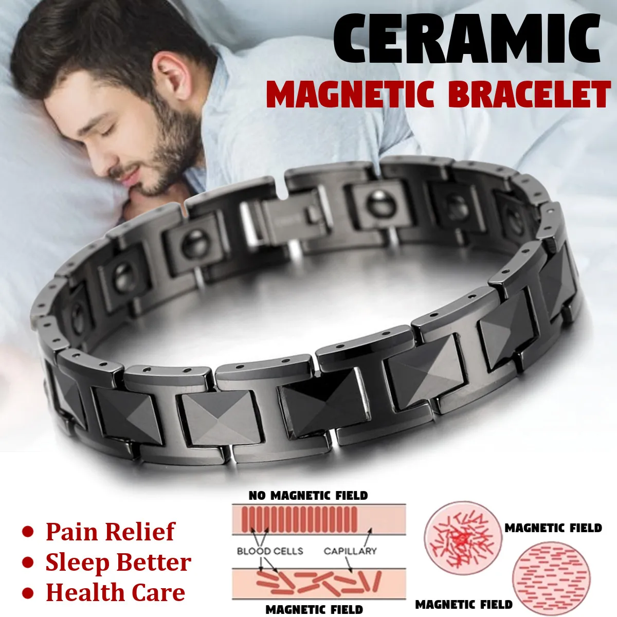 Черный керамический мужской стереоскопический браслет в стиле панк для здоровья