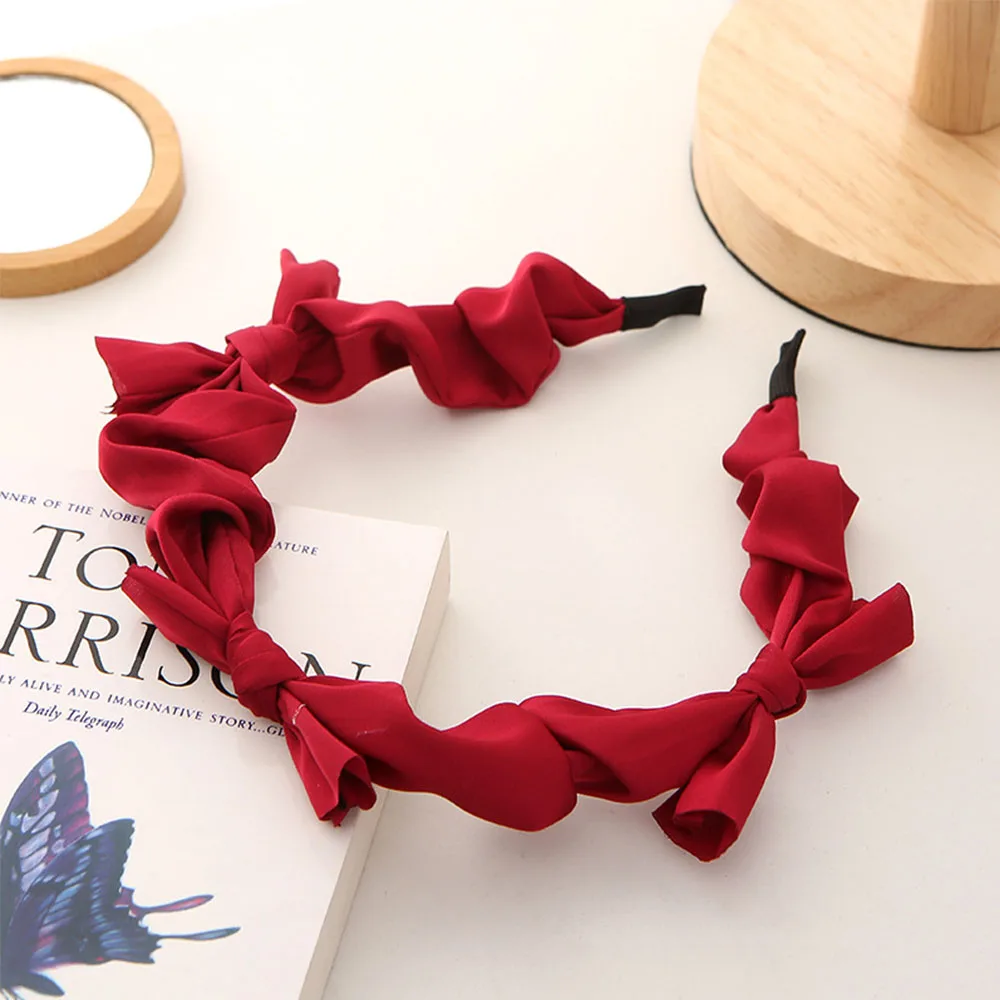 

Women Fashion Silk Bows Headband Ladys Sweet Hair Band Red Knotted Hairband For Girls Black Satin Headband