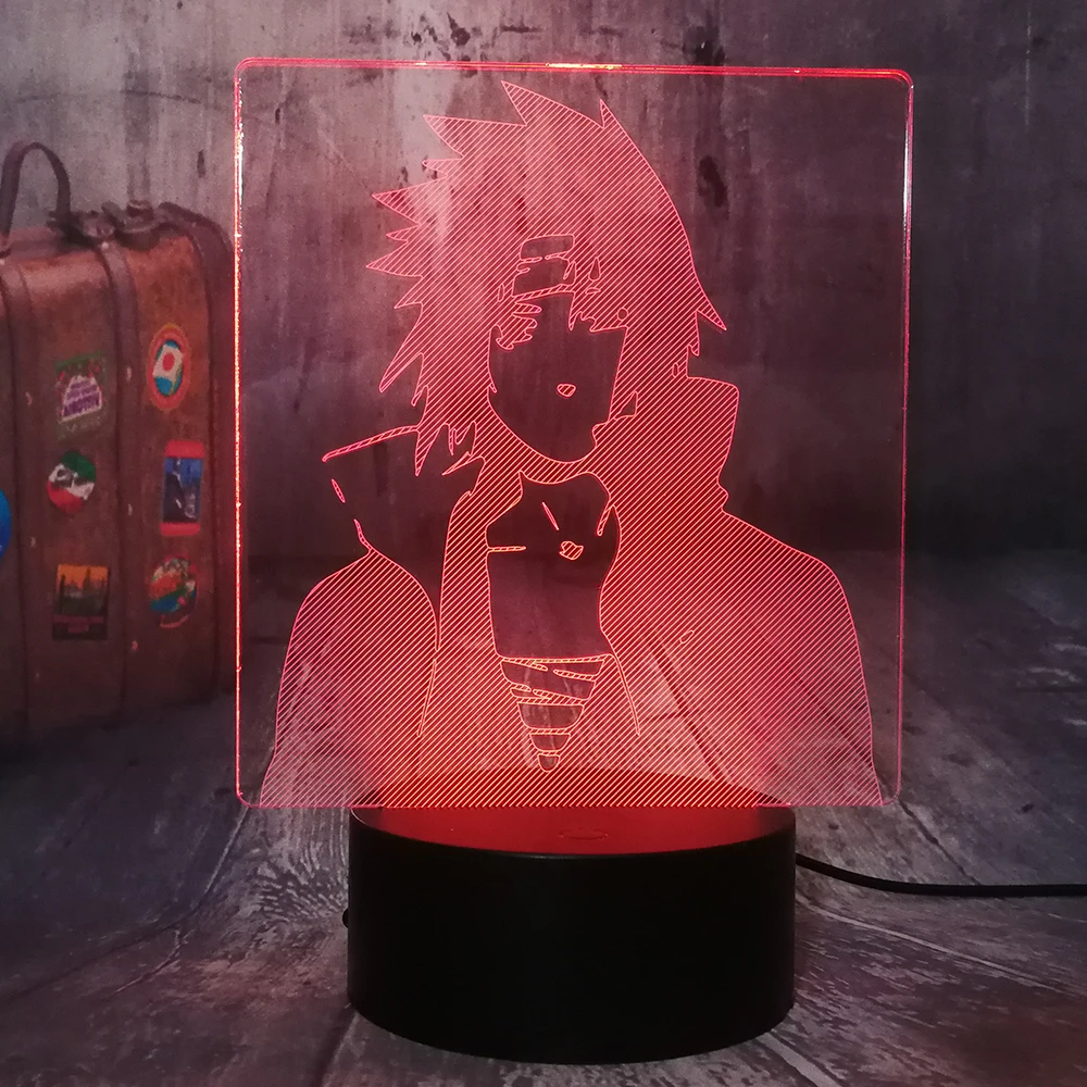 Uchiha Sasuke японский аниме Наруто 3D светодиодный ночной Светильник Uzumaki детские