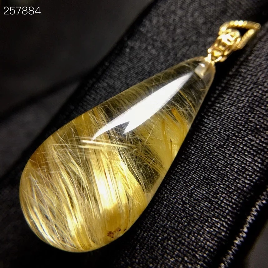 

Natural Gold Rutilated Quartz Titanium Pendant Water Drop Gemstone 29.1*14mm Crystal Necklace Genuine AAAAA