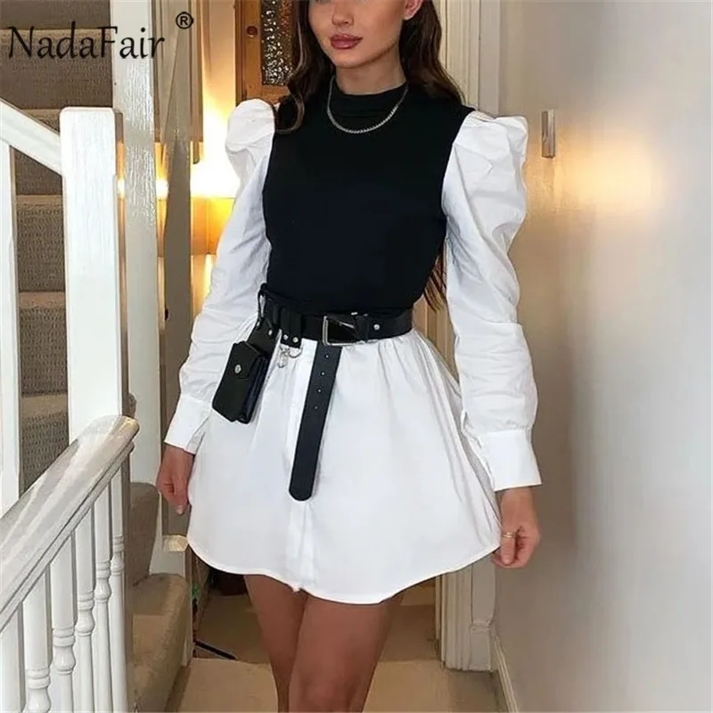 Nadafair мини платье с пышными рукавами для женщин 2021 Весна шикарное трапециевидной