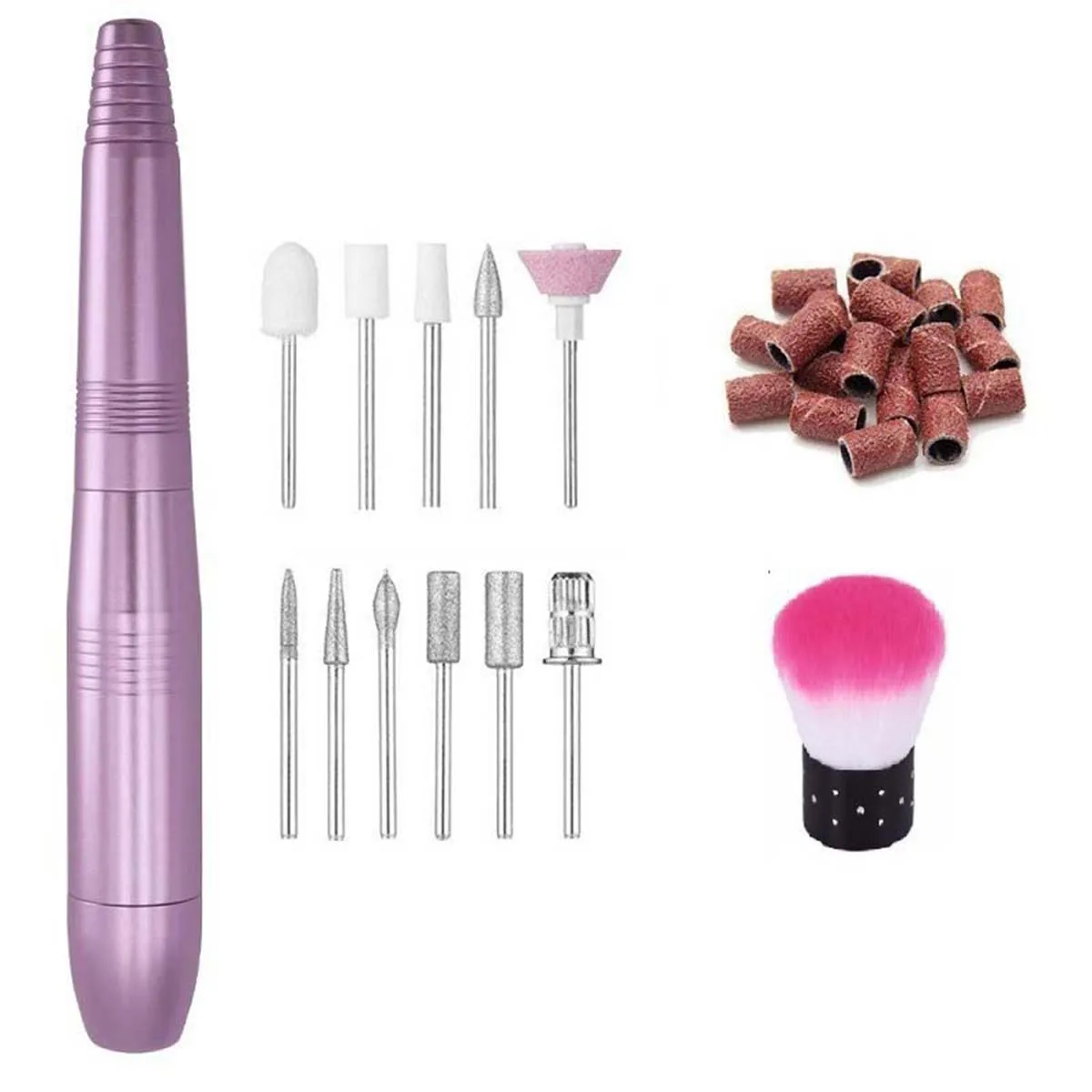 

Portable USB Electric Nail Drill Kit for Manicure Pedicure Nail Polishing Shaping 11 Nail Drill Bits + 16 Sanding Bands (Purple)