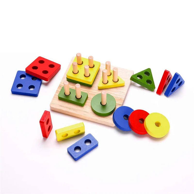 Colorful Geometric Shapes Matching Toys For Children Early Learning Exercise Hands-on Ability Montessori Educational Wooden | Игрушки и