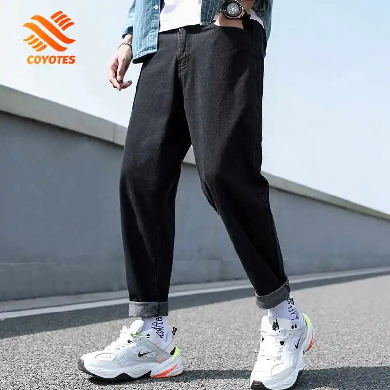 

COYOTES Mens Jeans Spring Autumn Thick Loose Trousers Men Korean Style Straight Ankle-Length Pants Casual Denim Pants